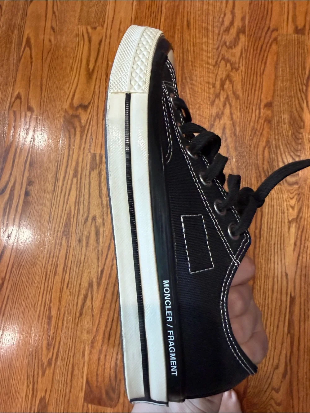 Moncler Black Low-Top Canvas Sneakers with White Toe Cap. UNISEX M-4.5 W-6.5